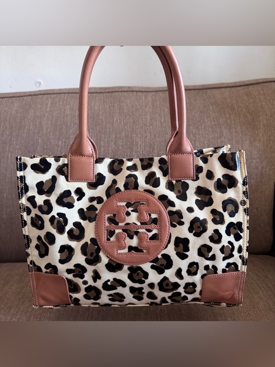 Tory Burch Handbags - Tory Burch Leopard-Print Canvas Tote with Tan Leather Trim